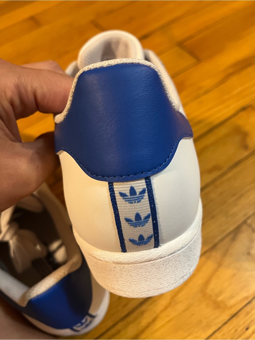 Men Adidas Superstar White and Blue Leather Sneakers, Brand New (never worn)